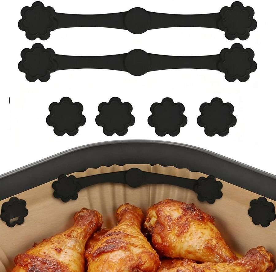 Airfryer Magneten Set Bakpapier Clips Voorkomt Aanbranden Voedselveilige Siliconen Set van 2 Zwart