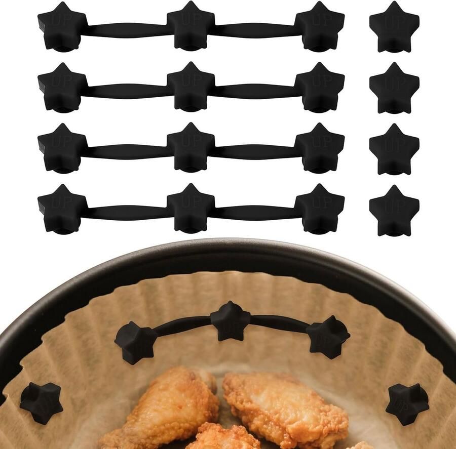 Airfryer Magneten Set Siliconen Clips Bakpapier Houden Stervormig Design 13 cm Lange Strips Zwart