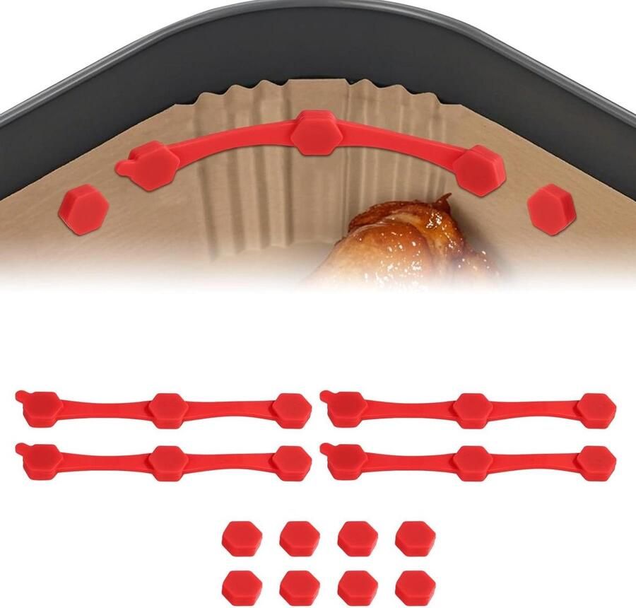 Airfryer Magneten Set Siliconenstrips Gespen Bakpapier Bevestigen Hittebestendig BPA-vrij 12 stuks Rood