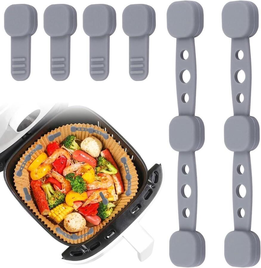 Airfryer Magneten Siliconen Clips Bakpapier Fixeren Hittebestendig Materiaal 6 stuks Grijs