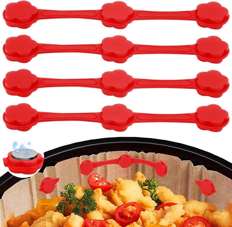Airfryer Magneten Siliconen Gesp Bakpapier Bevestigen Hittebestendig Siliconen 4 Sets Rood
