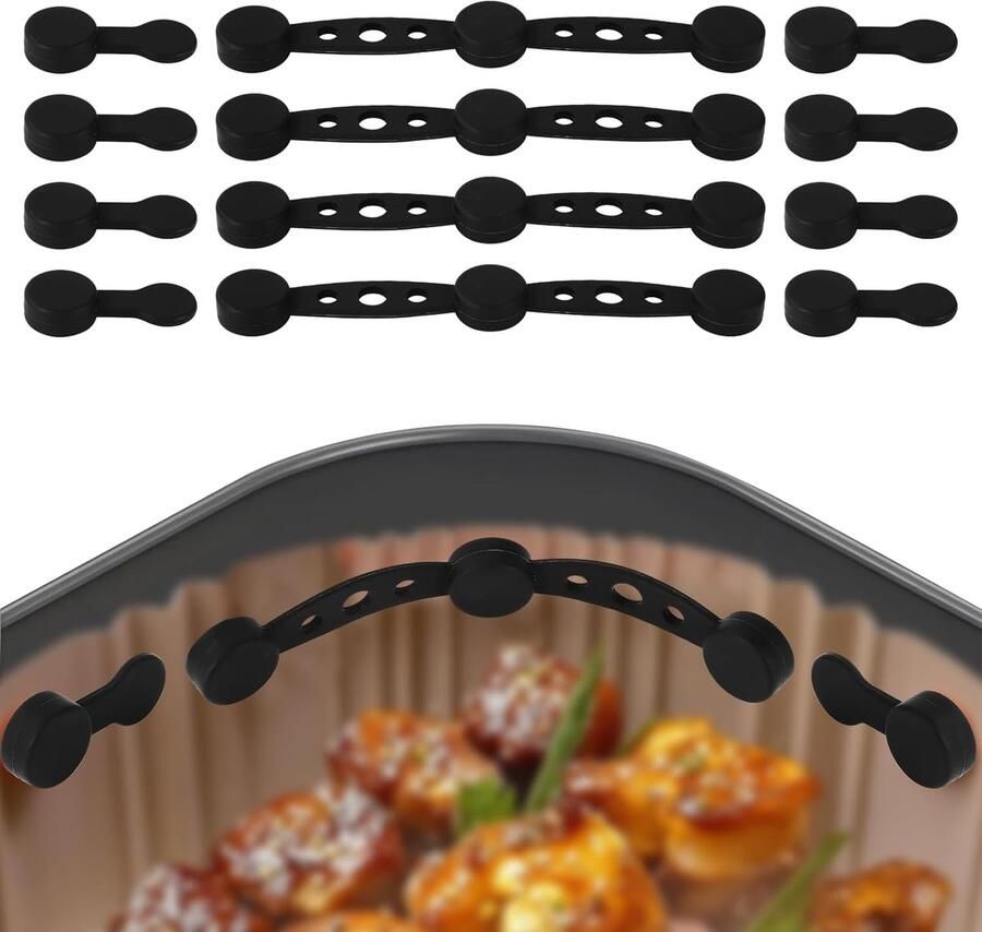 Airfryer Magneten Siliconen Gespen Inlegpapier Fixeren Voorkomt Bedekking 4 Lang 8 Rond Zwart