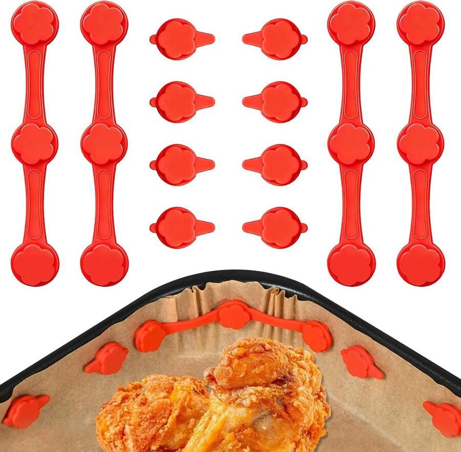 Airfryer-magneten voor bakpapier 12-delige siliconen magneetset voor het vastzetten van wegwerpbakpapier in heteluchtfriteuses hittebestendig tot 230 °C anti-slip & anti-verbranding accessoires