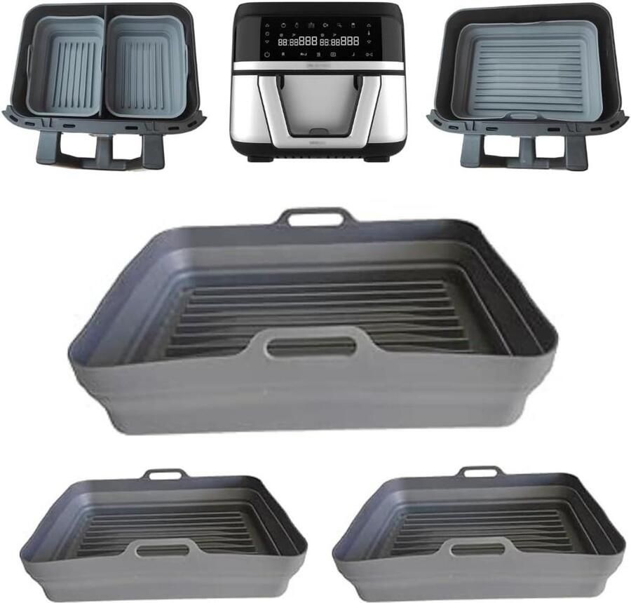 Airfryer Mallen Set Dubbele Mand Vormen Bakken en Koken Voedselveilig Gecertificeerd 9L en 2x 4.5L Zwart