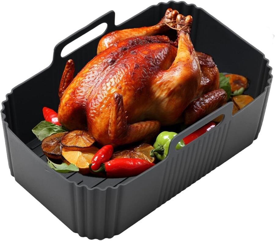Airfryer Siliconen Voeringen Herbruikbare Mand Voeringen Gemakkelijk Koken Antiaanbaklaag Voedselveilig 19.5 x 12.5 cm Zwart