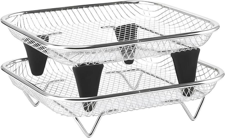 Airfryer Mand Set Dehydrator Rek Dubbel Koken Stapelbaar Ontwerp 18x18 cm Zilver