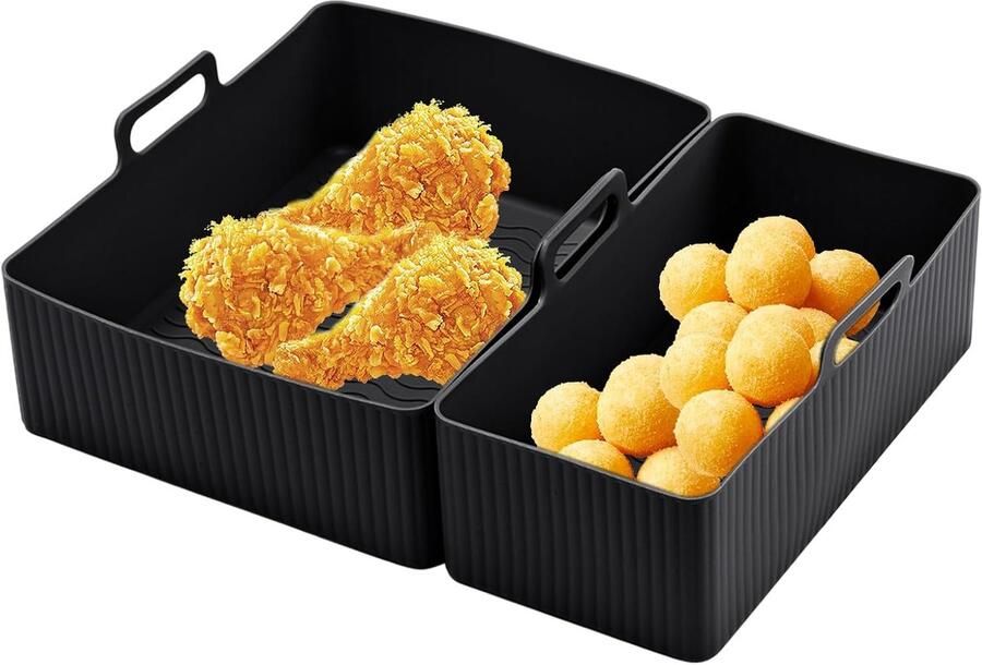 Airfryer Mand Bakjes Set Frituren Bakken Hittebestendig Siliconen 21x18cm 21x10.5cm Zwart Grijs