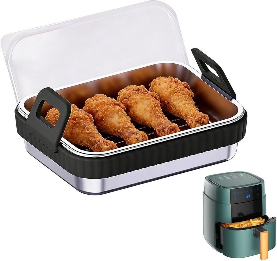 Airfryer Mand Bakplaat Braadslede Gezond Koken Antiaanbaklaag 21 x 16 x 5.6 cm Zwart