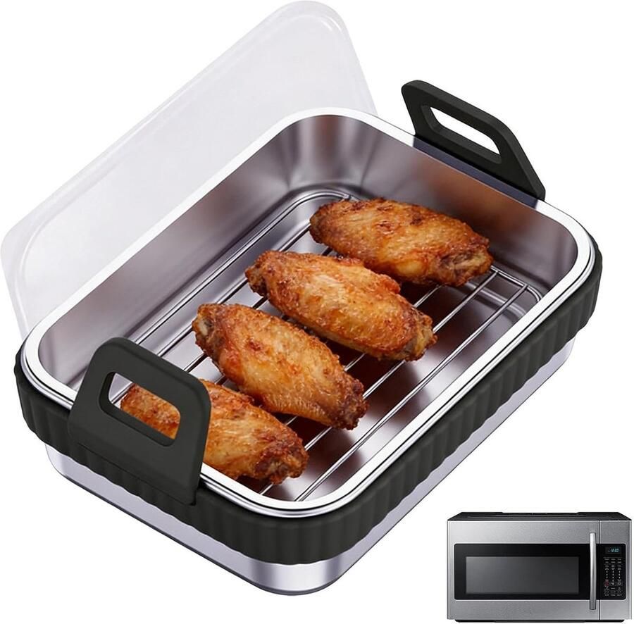 Airfryer Mand Bakplaat Frituurpan Knapperig Eten Maken Antiaanbaklaag 20 x 15 x 5.5 cm Zwart