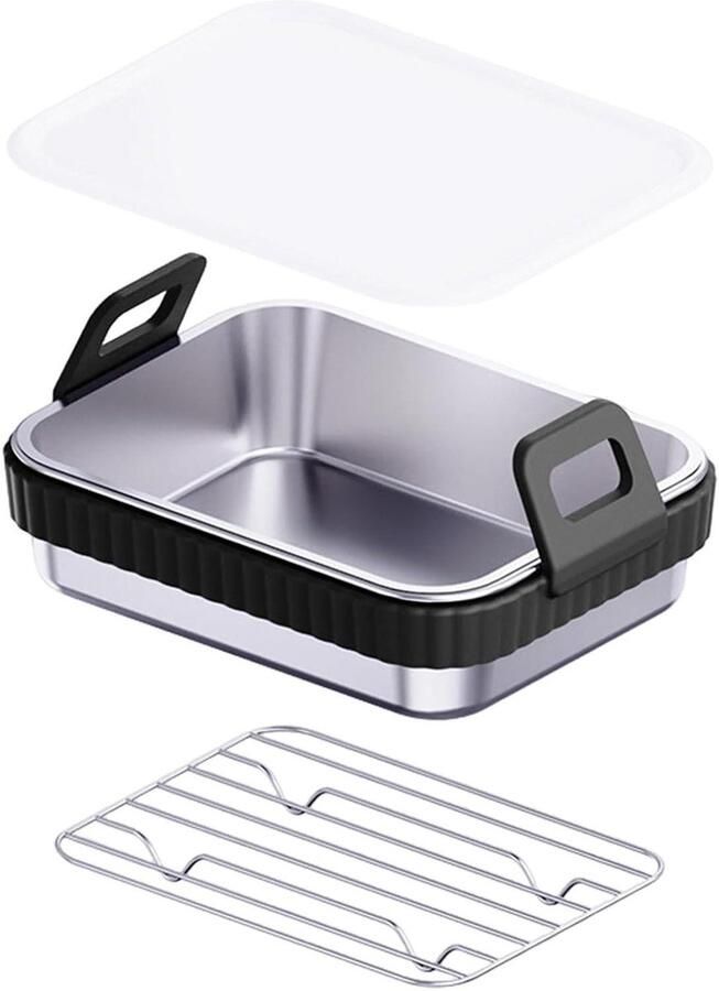 Airfryer Mand Bakplaat Rooster Knapperig Bakken Antiaanbaklaag 20 x 15 x 5.5 cm Zwart