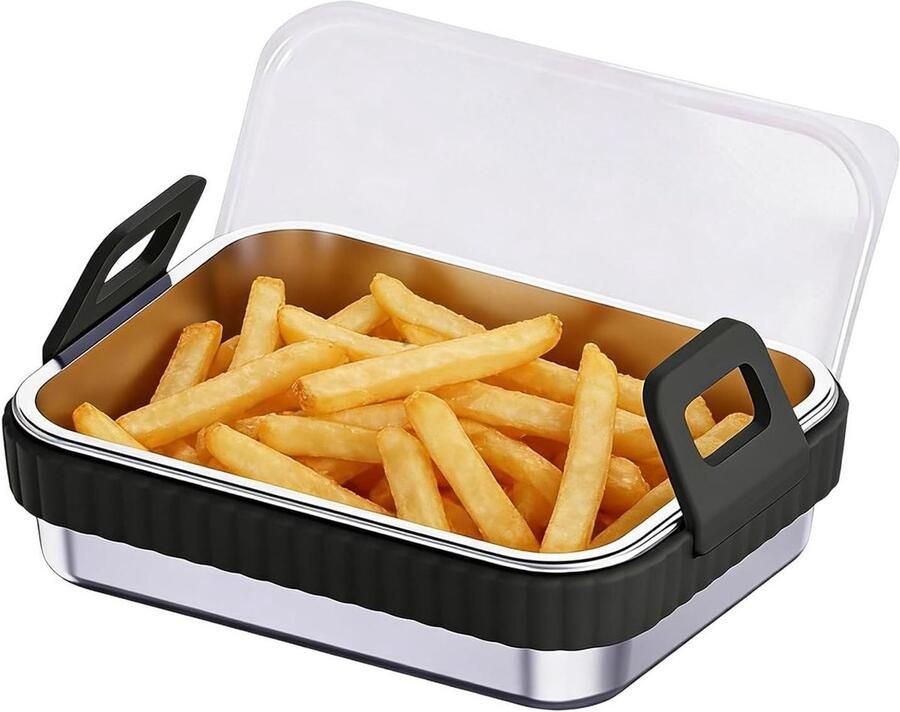 Airfryer Mand Bakblik Roosterkorf Braden Bakken Koken Universele Pasvorm 20x15x5.5cm Zwart