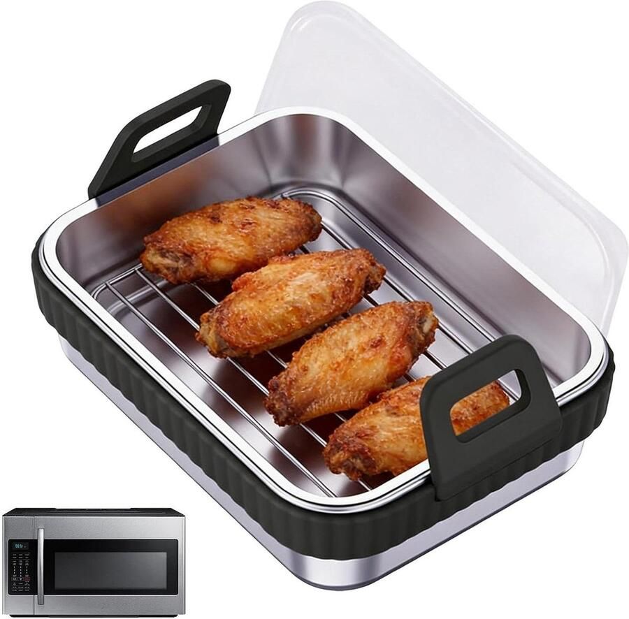 Airfryer Bakblik Bakplaat Airfryer Krokante Gerechten Maken Antiaanbaklaag 21 x 16 x 5.6 cm Zwart