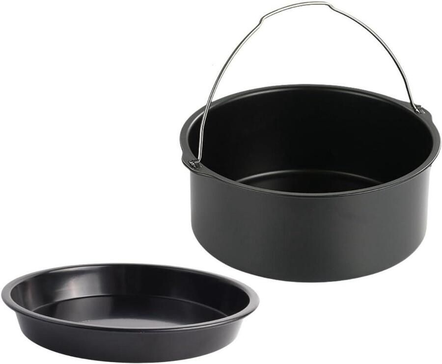 Airfryer Mand Bakset Accessoires Bakken en Koken Antiaanbak Pizza Pan 2 Delig Zwart