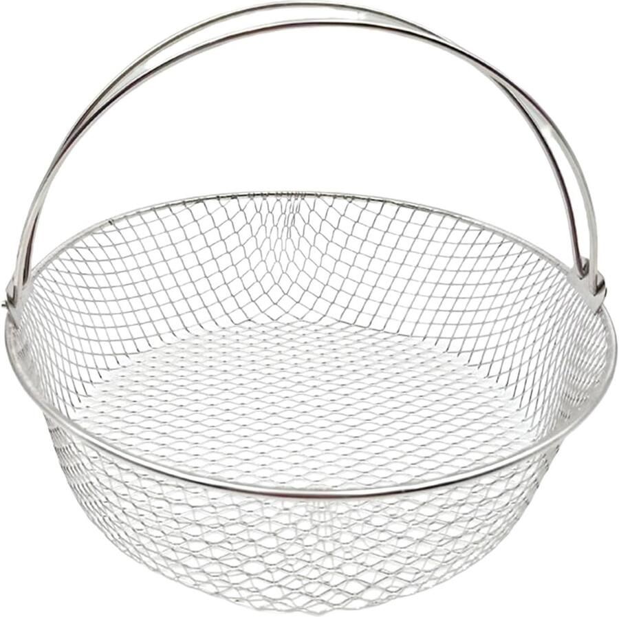 Airfryer Mand Friteuse Accessoire Lekker Koken Roestvrij Staal 21 cm Diameter Zilver
