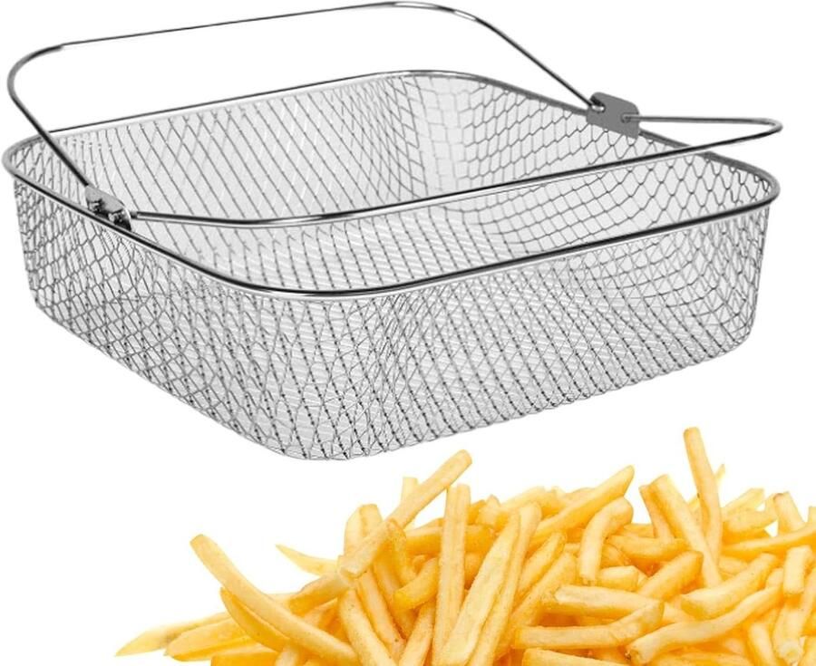 Airfryer Mand Friteuse Mand Gelijkmatig Koken Roestvrij Staal 8.2x8.2x2.8 inch Zilver