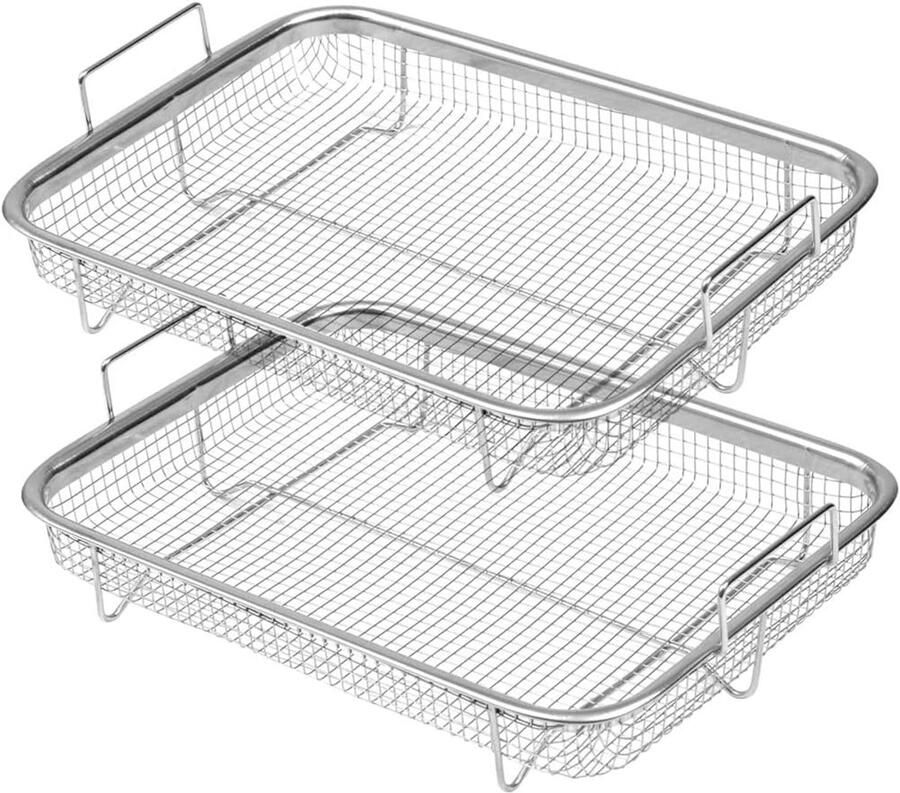 Airfryer mand Grillmand Roestvrijstaal Eten Bereiden Vaatwasserbestendig 30 x 22 cm Zilver