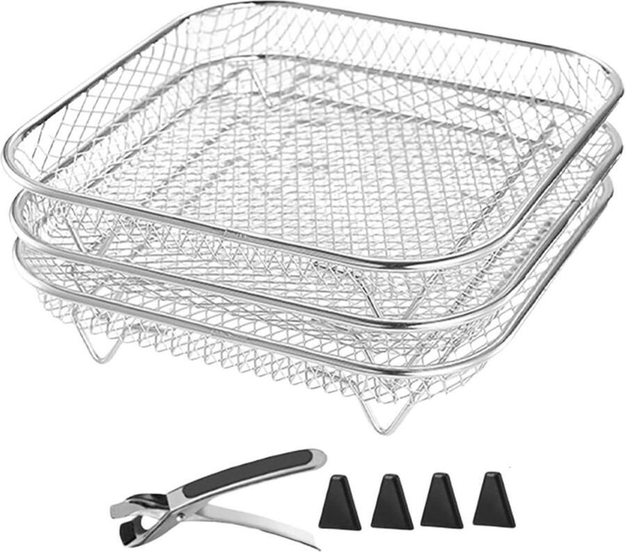 Airfryer Rek Accessoires Friteuse Koken Uitbreiden Drielaagse Constructie 22 cm Diameter Zilver
