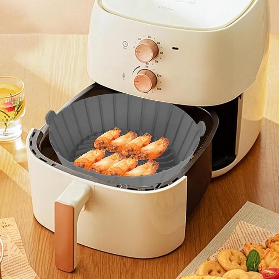 Airfryer Mand Liner Airfryer Bakvorm Gezond Koken Met Handvatten 16 cm Rond Grijs