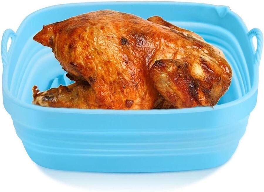 Airfryer Mand Liner Siliconen Bakvorm Veilig Koken Verdikt Hittebestendig 20cm Vierkant Blauw