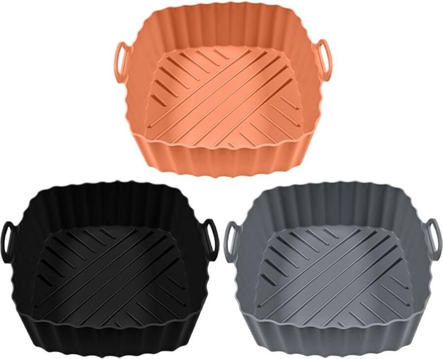 Airfryer Mand Liners Bakblik Herbruikbaar Veelzijdig Koken Anti-Aanbak 3 Stuks Zwart