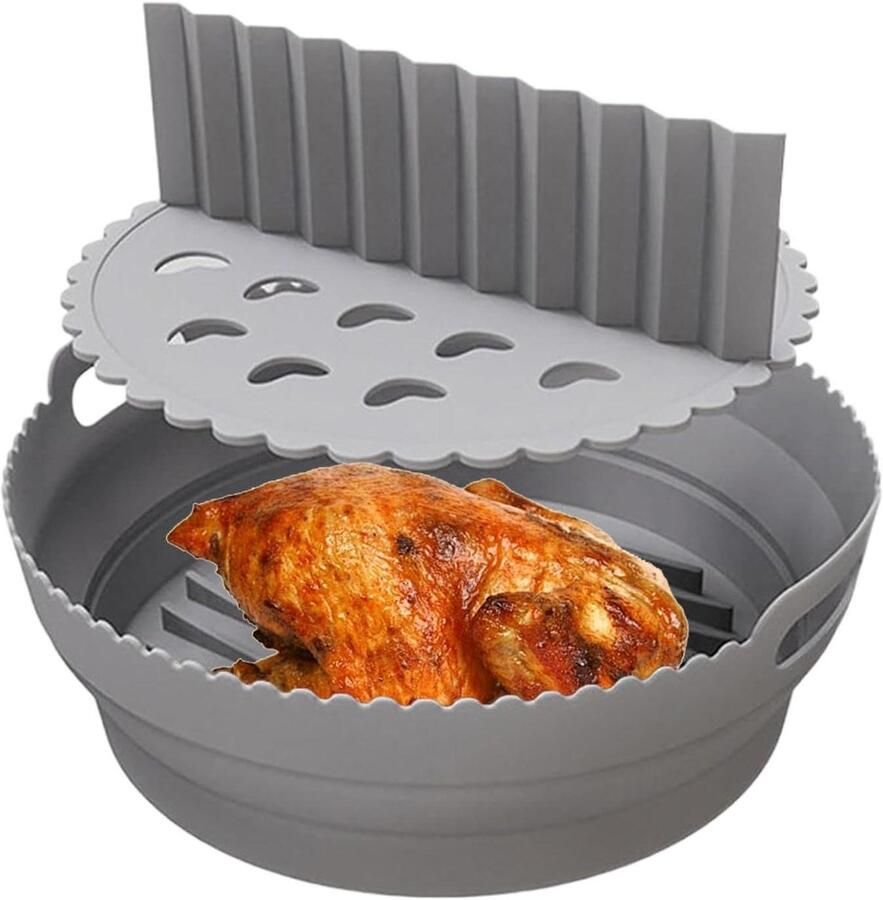 Airfryer Mand Liners Bakvorm Accessoires Gemakkelijk Koken Hittebestendig Silicone 21.6 x 21.6 cm Grijs