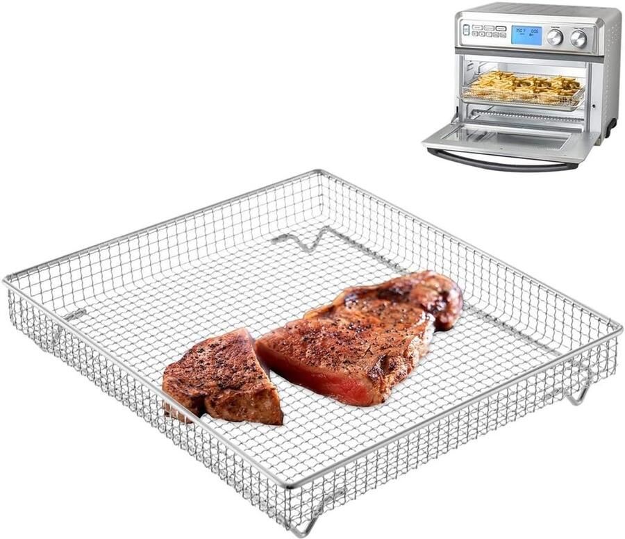 Airfryer Mand Rechthoekig Oven Bakplaat Crispy Bakken Verhoogde Voetjes 25x29x5 cm Zilver