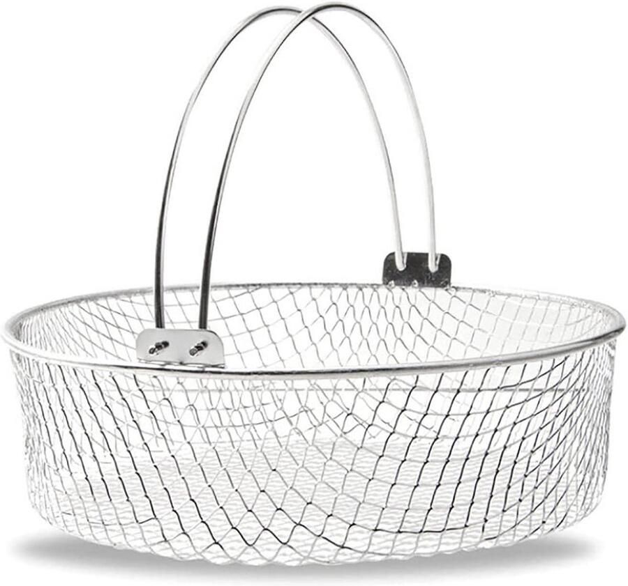 Airfryer Mand Roestvrij Staal Knapperig Bakken Met Handgreep 21 cm Diameter Zilverkleurig - Foto 1