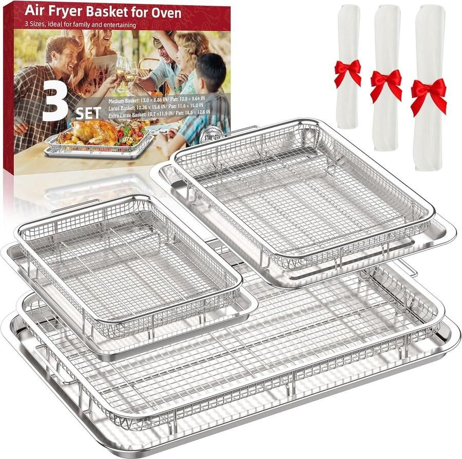 Airfryer Mand Set Oven Accessoires Knapperig Bakken Roestvrij Staal 3 Maten Set