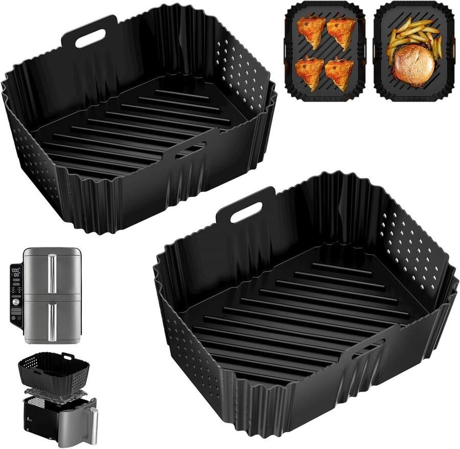 Airfryer Mand Bakvorm Siliconen Gezond Bakken Olieafvoer Design 2 Stuks 19cm Zwart