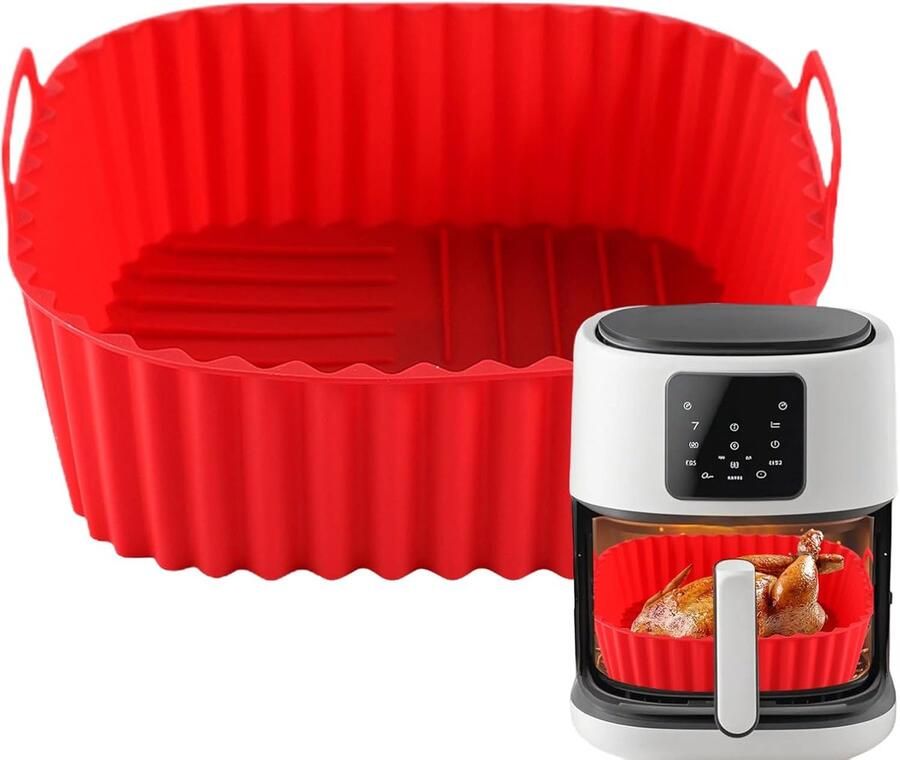 Airfryer Mand Siliconen Bakvorm Koken en Bakken Antiaanbaklaag 21 x 21 cm Rood