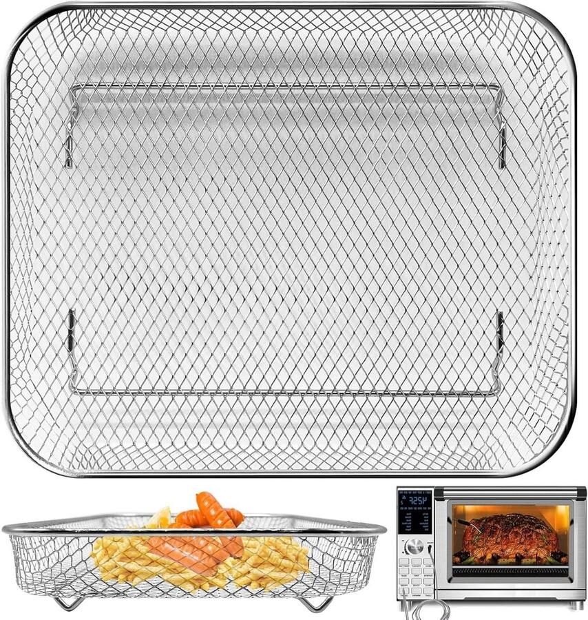 Airfryer Mand Vervangingsmand Accessoire Koken en Bakken Vaatwasmachinebestendig 30 x 25 x 7.6 cm Zilver