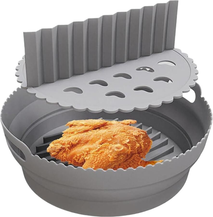 Airfryer Mand Voering Ronde Bakvorm Hygiënisch Koken Herbruikbaar Siliconen 215 cm Diameter Grijs
