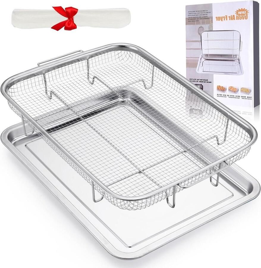 Airfryer Mand voor Oven Airfryer Pan Gezond Bakken 360° Luchtcirculatie 39.5 x 29.5 cm Zilver