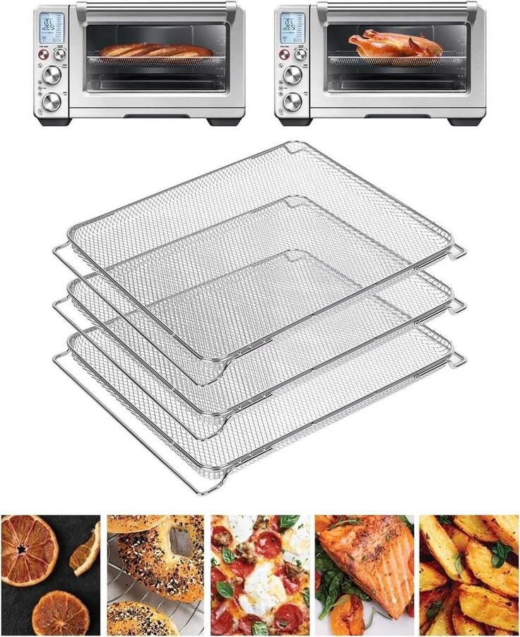 Airfryer Manden Bakrekken Trays Gelijkmatig Koken Roestvrij Staal Gaas 4191 x 2972 cm Zilver