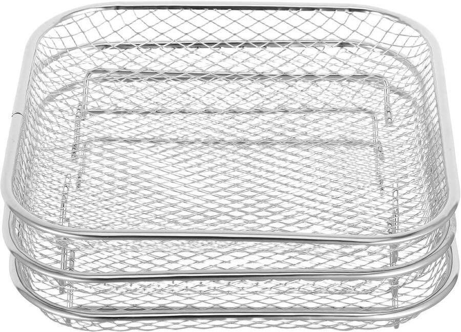 Airfryer Rack Stapelbaar Droogrek Lade Voedsel Drogen Roestvrij Staal 21x21x4.5 cm Zilver