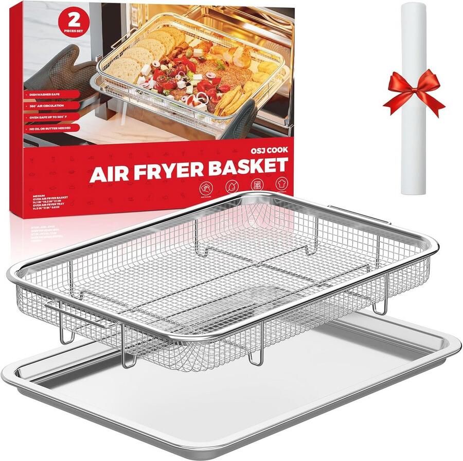 Airfryer Mandje voor Oven Antiaanbak Koper Bakmand voor Conventie Oven Ideaal voor Bakken en Krokante Gerechten Vaatwasmachinebestendig 39.5cm x 29.5cm