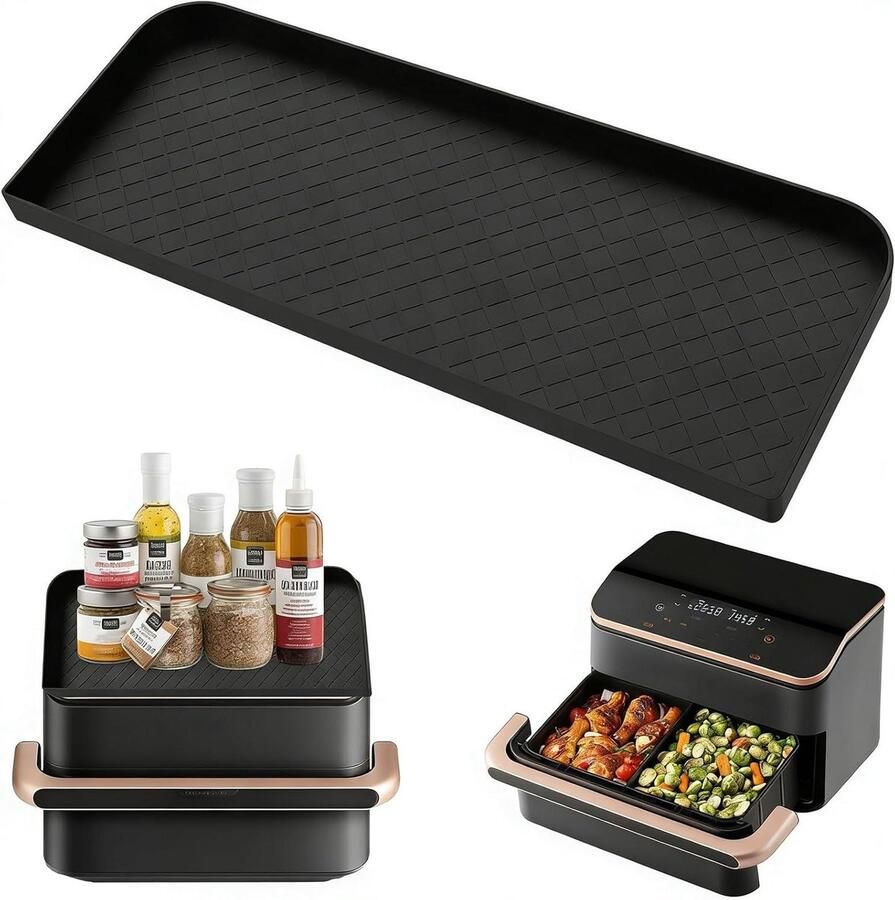 Airfryer Mat Hittebestendige Pad Hygiënisch Koken Lekvrije Opstaande Rand 21x23x2 cm Zwart