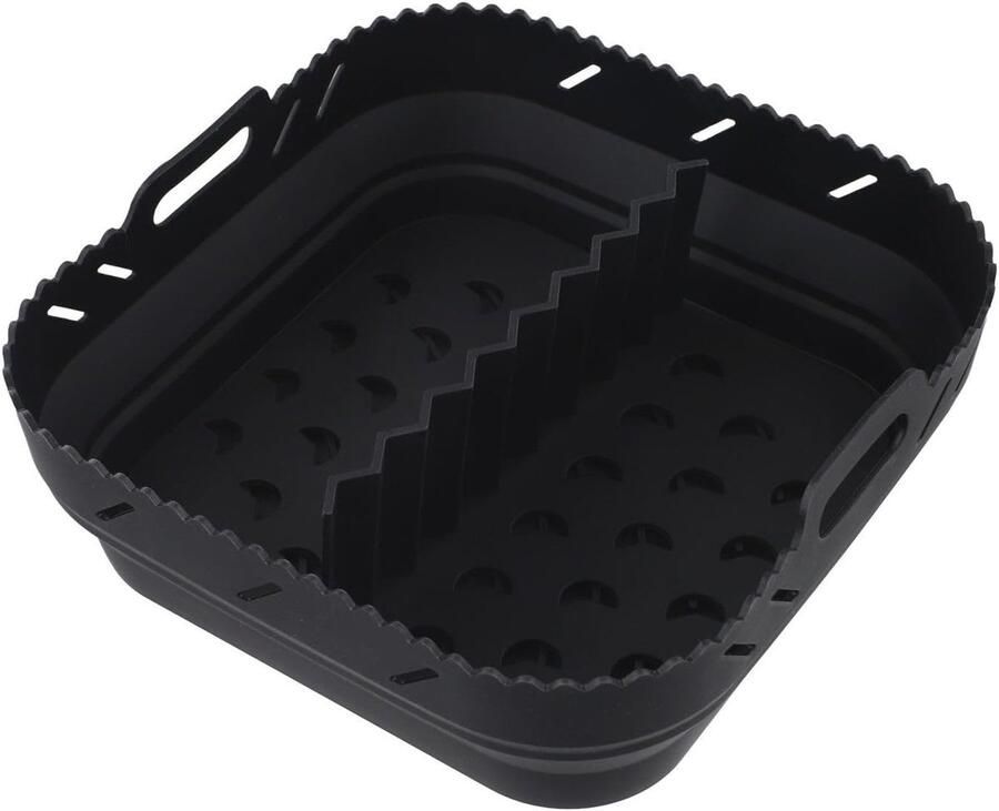 Airfryer Mat Siliconen Bakje Koken Met Verdeel Opvouwbaar Ontwerp 21 x 21 cm Zwart