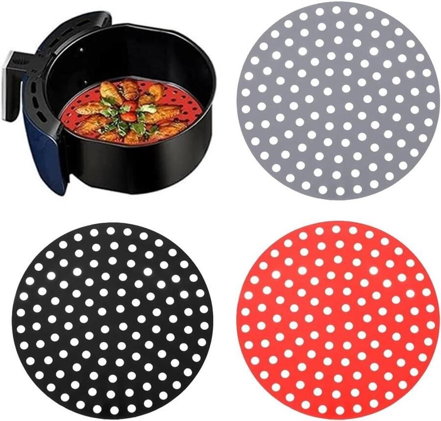 Airfryer Matten Bakmatten Herbruikbaar Gezond Bakken Geperforeerd Ontwerp 3 Stuks Rood Zwart Grijs