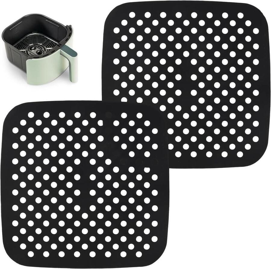 Airfryer Matten Bakpapier Vervanger Gezond Bakken Perforatie Ontwerp 2 Stuks Zwart