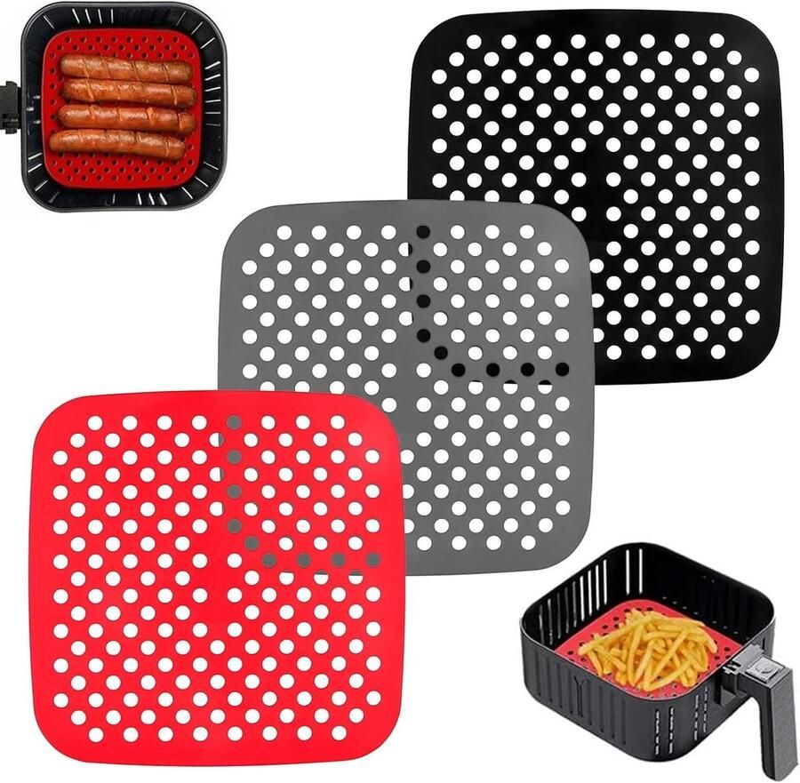 Airfryer Matten Bakpapier Vervangers Gezond Bakken Herbruikbaar & Vaatwasserbestendig 3 stuks 21.5 cm Grijs