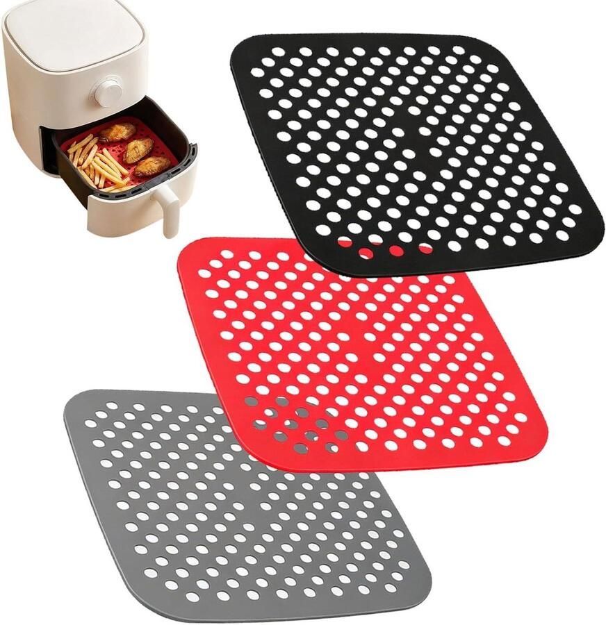 Airfryer Matten Bakpapier Vervangers Gezond Koken Geperforeerd Design 3 Stuks Rood Zwart Grijs - Foto 1