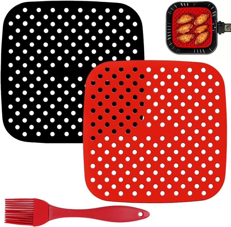Airfryer Matten Luchtfriteuse Pads Gelijkmatig Bakken Geperforeerd Ontwerp 2 Stuks 212cm Rood en Zwart