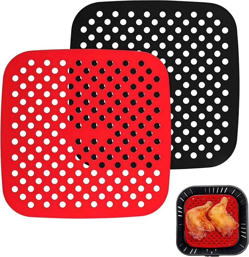Airfryer Matten Luchtfriteuse Voeringen Gezond Koken Perforatie Ontwerp 8.5 Inch Vierkant Zwart Rood
