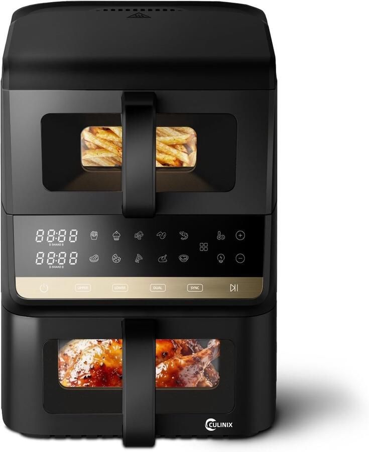 Airfryer met 2 Vaks Olievrije Frituurpan Gezond Koken Verticale Dubbele Lade 10 Liter Capaciteit Zwart