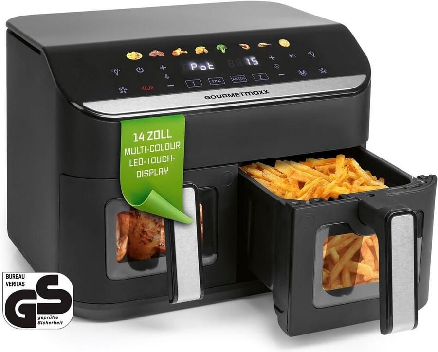 Airfryer met Dubbele Kamer 9L 8 Programma's en Multi-Color Touchscreen