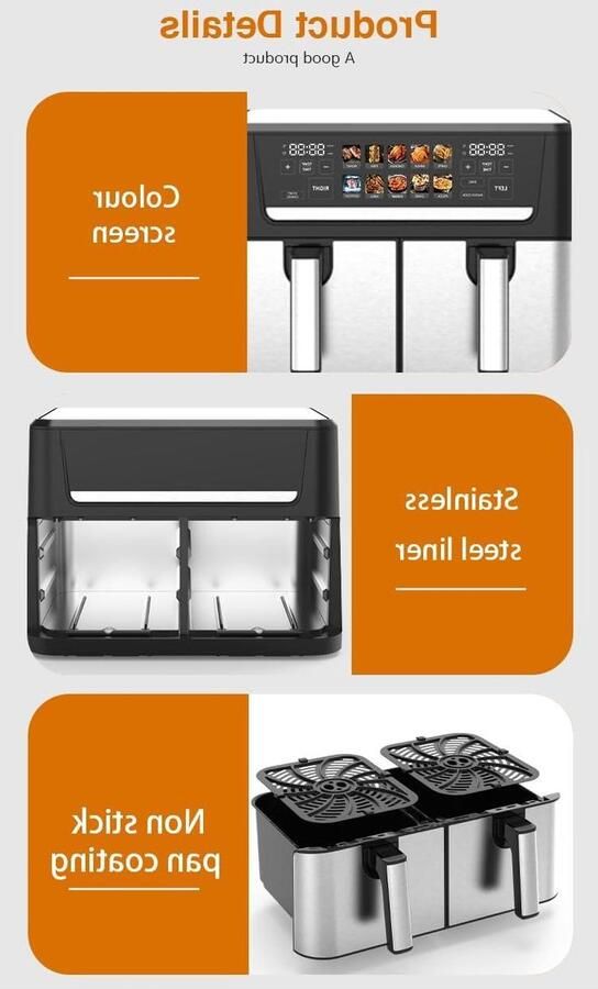 Airfryer met Dubbele Lade Hete Lucht Oven Gezond Koken Twee Gerechten Tegelijk 12 Liter