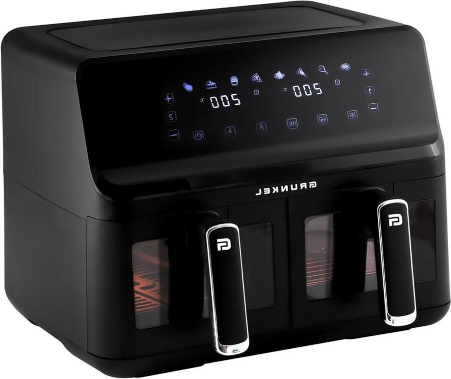 Airfryer met Dubbele Mand Heteluchtfriteuse Dubbel Gezond Koken 8 Programma's 8 Liter Zwart