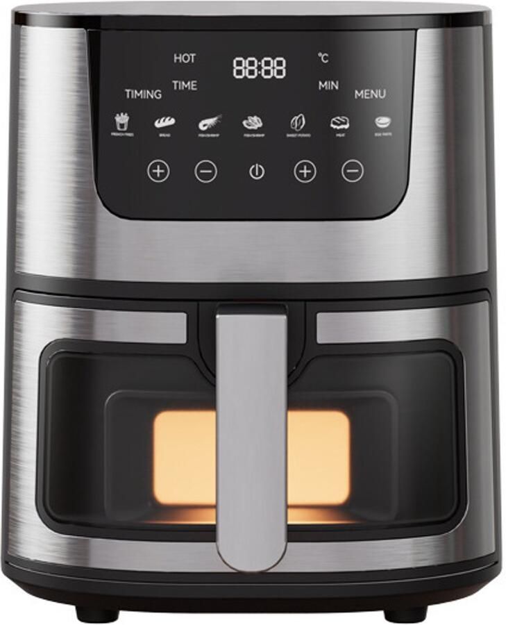 Airfryer met Kijkvenster 7 Liter Heteluchtfriteuse voor 4-5 Personen Digitaal 1400W Zwart Zilver