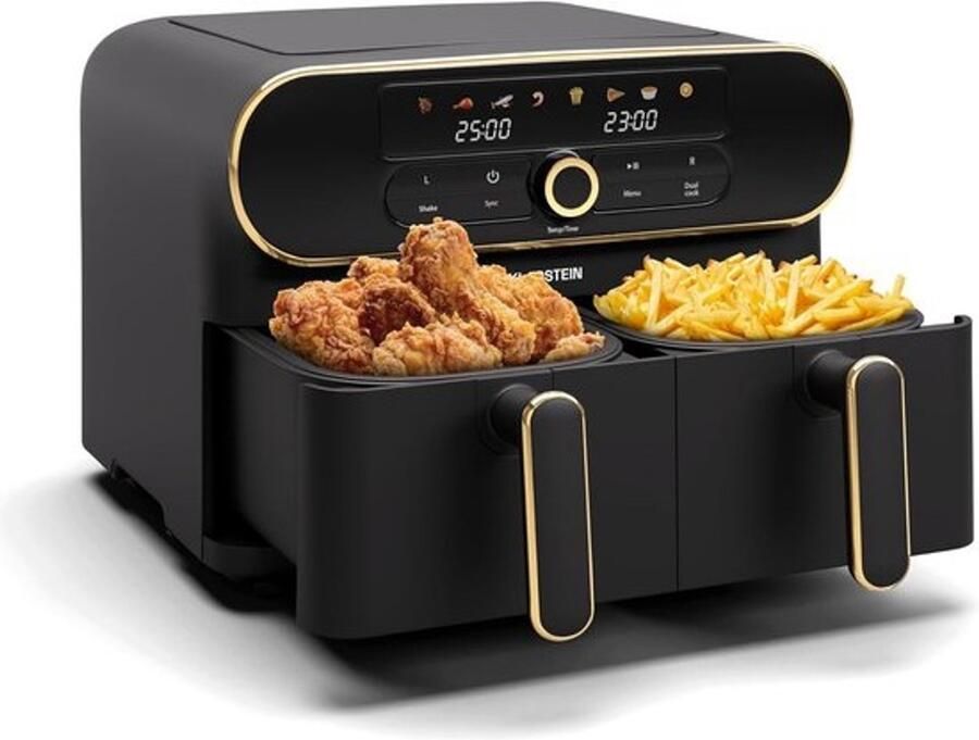 Heteluchtfriteuse Airfryer Koken met minder vet Twee compartimenten 11 liter Zwart goud